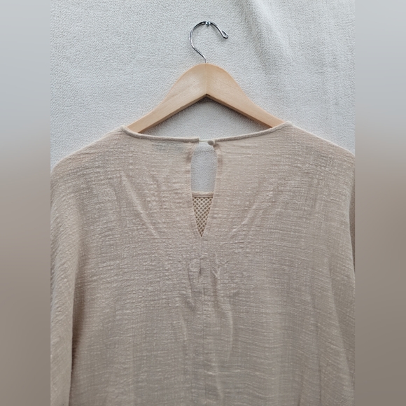 Tassels & Lace Linen Blend Boho Fringe Beige Top Size-L - Picture 4 of 7